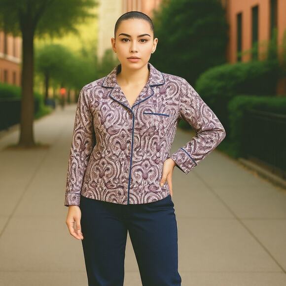 Soma XL Cool Nights Pajama TOP Angelic Paisley Long-Sleeve Button Up. - Picture 1 of 6